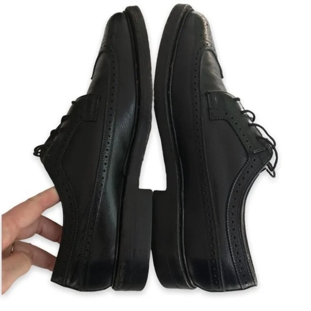 Vintage Florsheim Imperial Longwing Leather Wing Tip Black Mens Size 9D Shoes